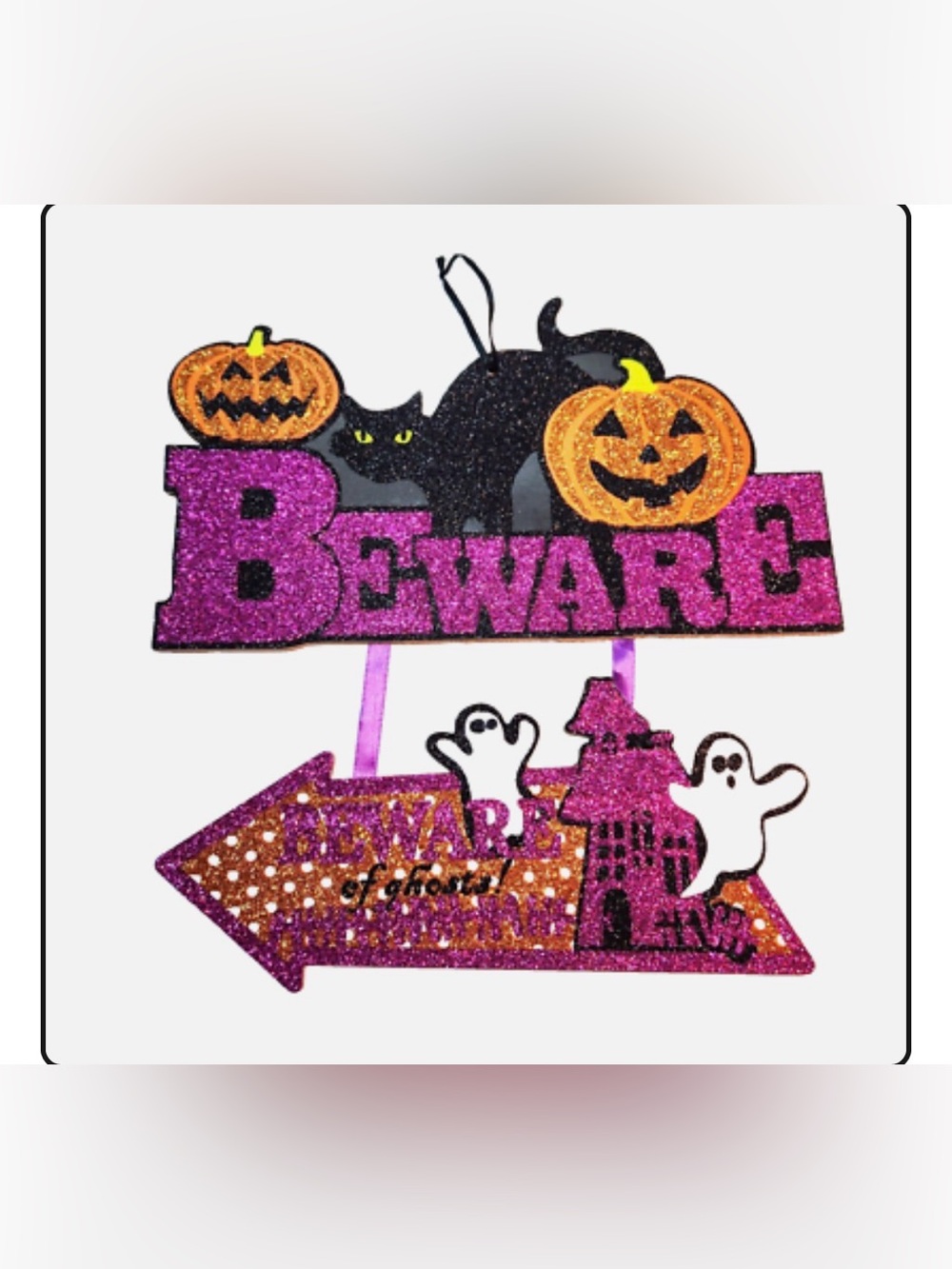 Halloween BEWARE OF THE GHOST Wall Door Hanging Sign 12" X 12" Decor